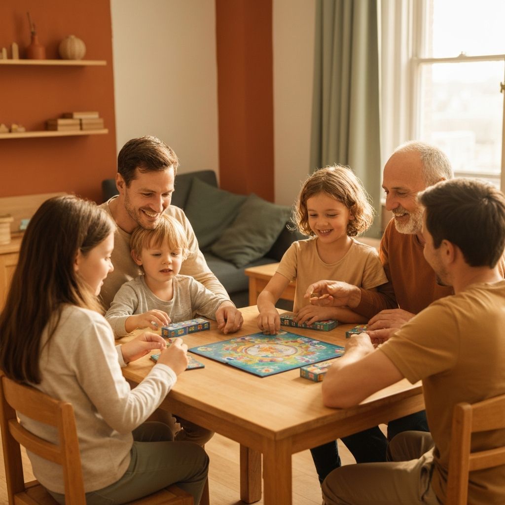 Family playing board games