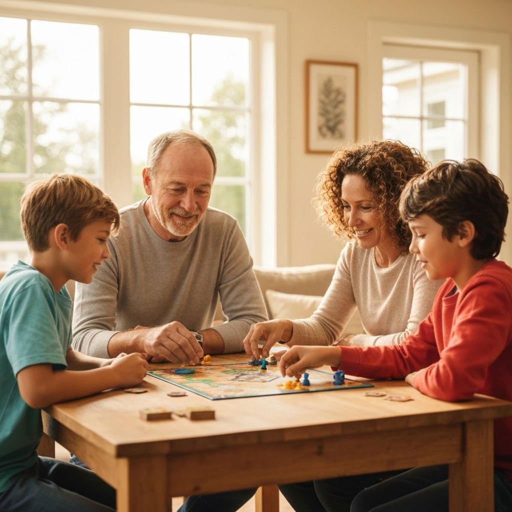 Family playing board games together